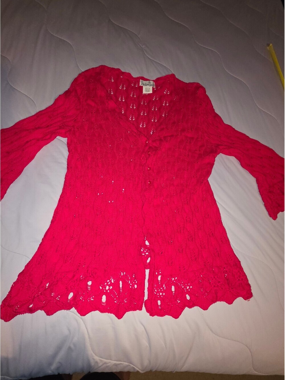 Nouveau Red Button Front Knotted Cardigan Sweater Womens Flowy Sleeves size XL